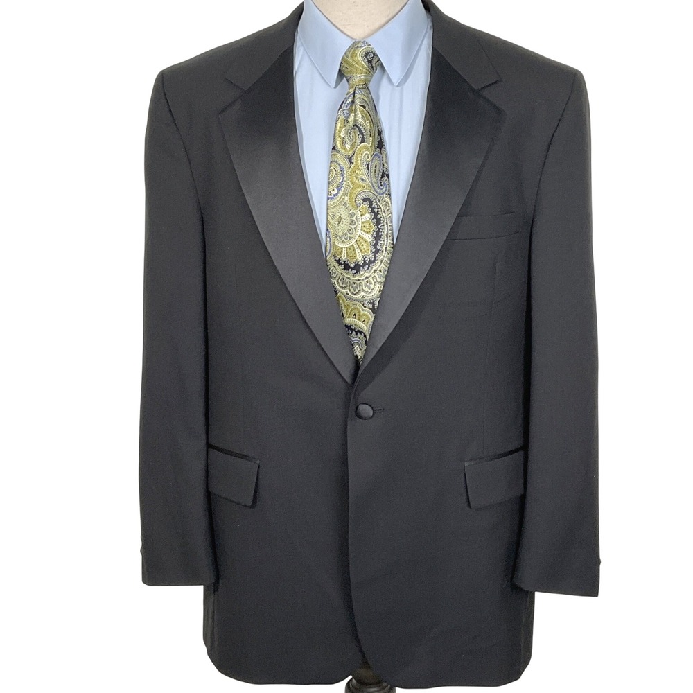 Jos A Bank Tuxedo Blazer Men 44R Black Tie‎ Jacket Formal Wool Suit Jacket Party
